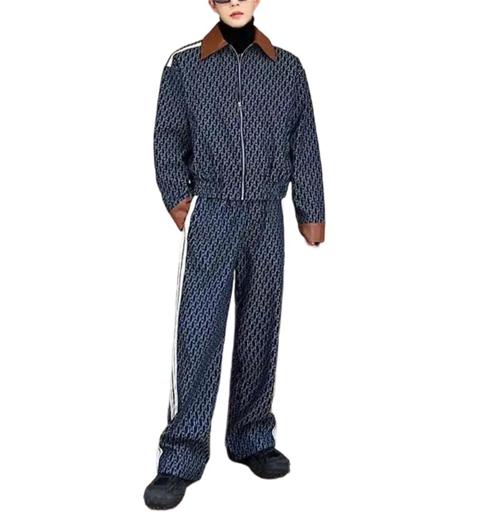 Conjunto de chaqueta vaquera estampada y jeans rectos para hombre, atuendo casual para primavera y otoño, estilo callejero