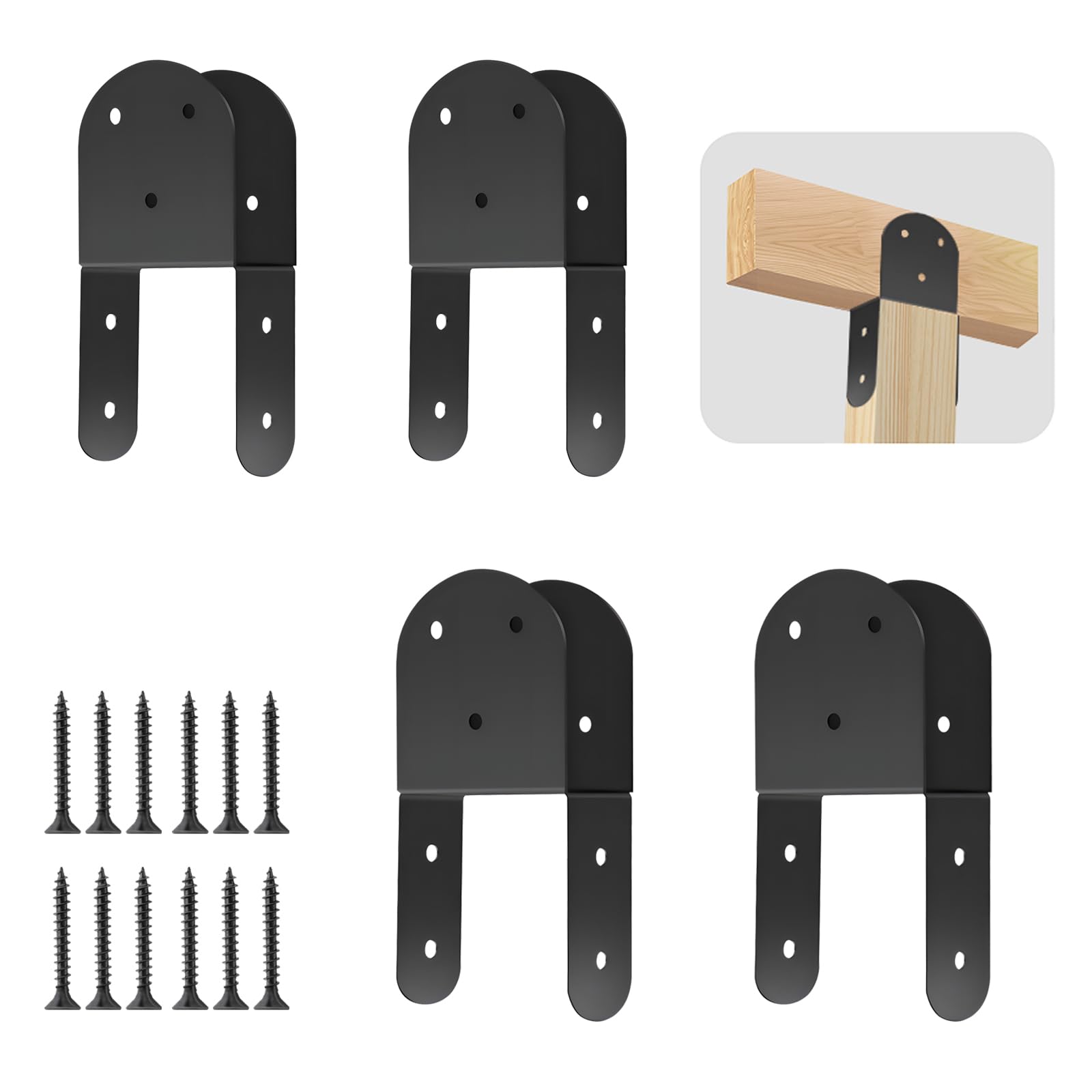 4 Pcs 2"x 4" Deck Post Caps Tie Brackets ,Ineer Size(1.6"x 3.6") 14 Gauge Post Base Steel Post Anchor Connector Support Fence Post Brackets for Posts