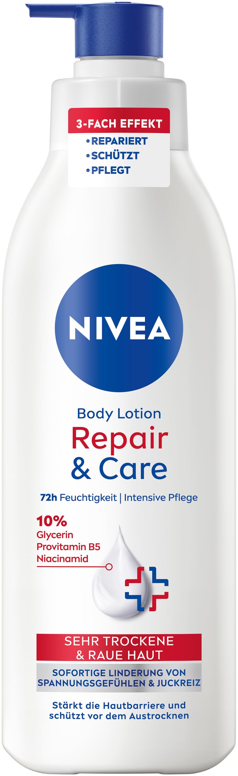NIVEA Body Lotion Repair & Care, Körpercreme für sehr trockene Haut & zur Linderung von Spannungsgefühlen, Körperlotion mit Glycerin, Niacinamid & Provitamin B5t (250 ml)