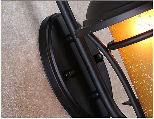 Miniatura 5 de American Country Retro Industria Linterna de pared Negro Lámpara de hierro esmerilado Cuerpo Aplique de pared de cristal amarillo Pantalla es