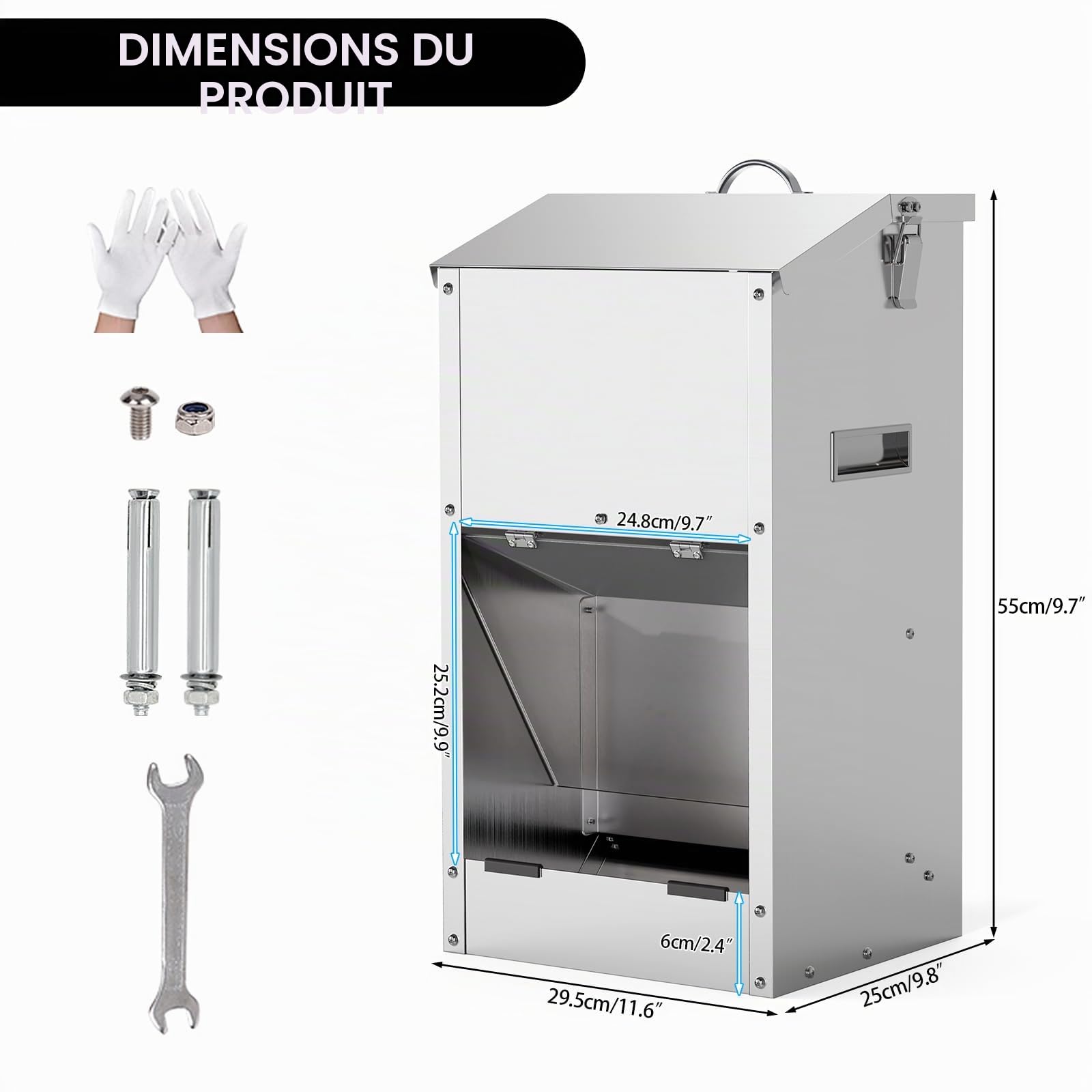 Distributeur Automatique De Nourriture pour Chien De 20L, Grande Capacité, en Acier Inoxydable, pour L'extérieur, À Gravité, Mangeoire d'alimentation Automatique pour Les Grands Chiens