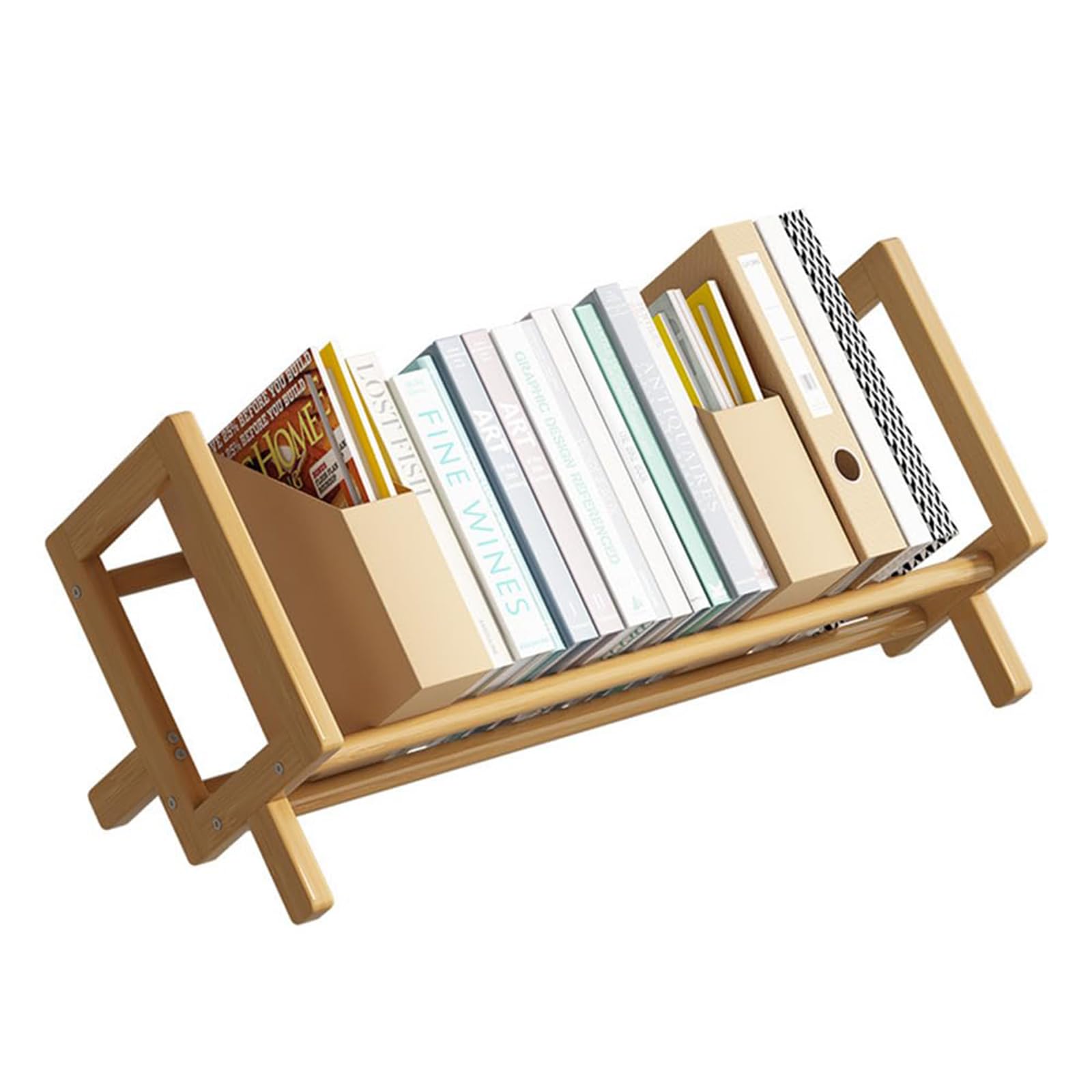 Bamboo Children's Bookcase, Desktop Kids Bookshelf Storage Display Rack, Small Simple Book Organiser for Children's Room (Log Color, 40cm Long)