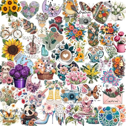 Image of Zesta Aesthetic Stickers for Laptop /Waterproof Anime Decal for Books /Vinyl Sticker for Fridge /Easy to Use Korean Car Sticker Kawaii Cute Stickers (Floral)