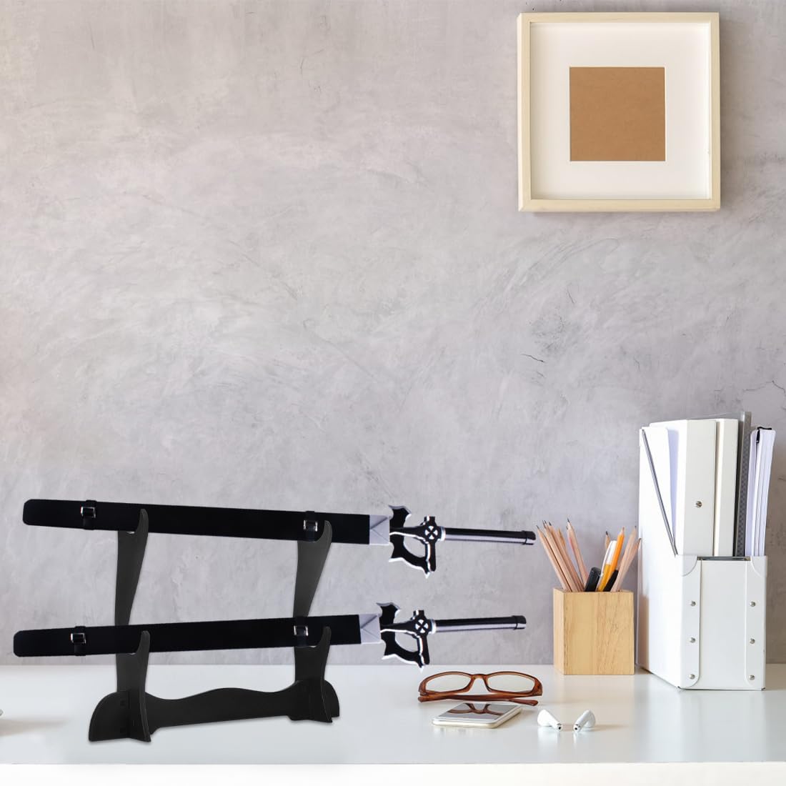 Fiber Soporte de Katana Acolchado de Terciopelo Japonés - Display Rack Decorativo de Madera para Espada, Sable de Luz - Negro
