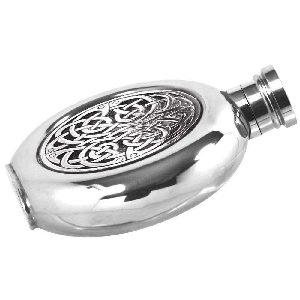 English Pewter Company 4oz Celtic Design Round Pewter Hip Flask [CEL192]