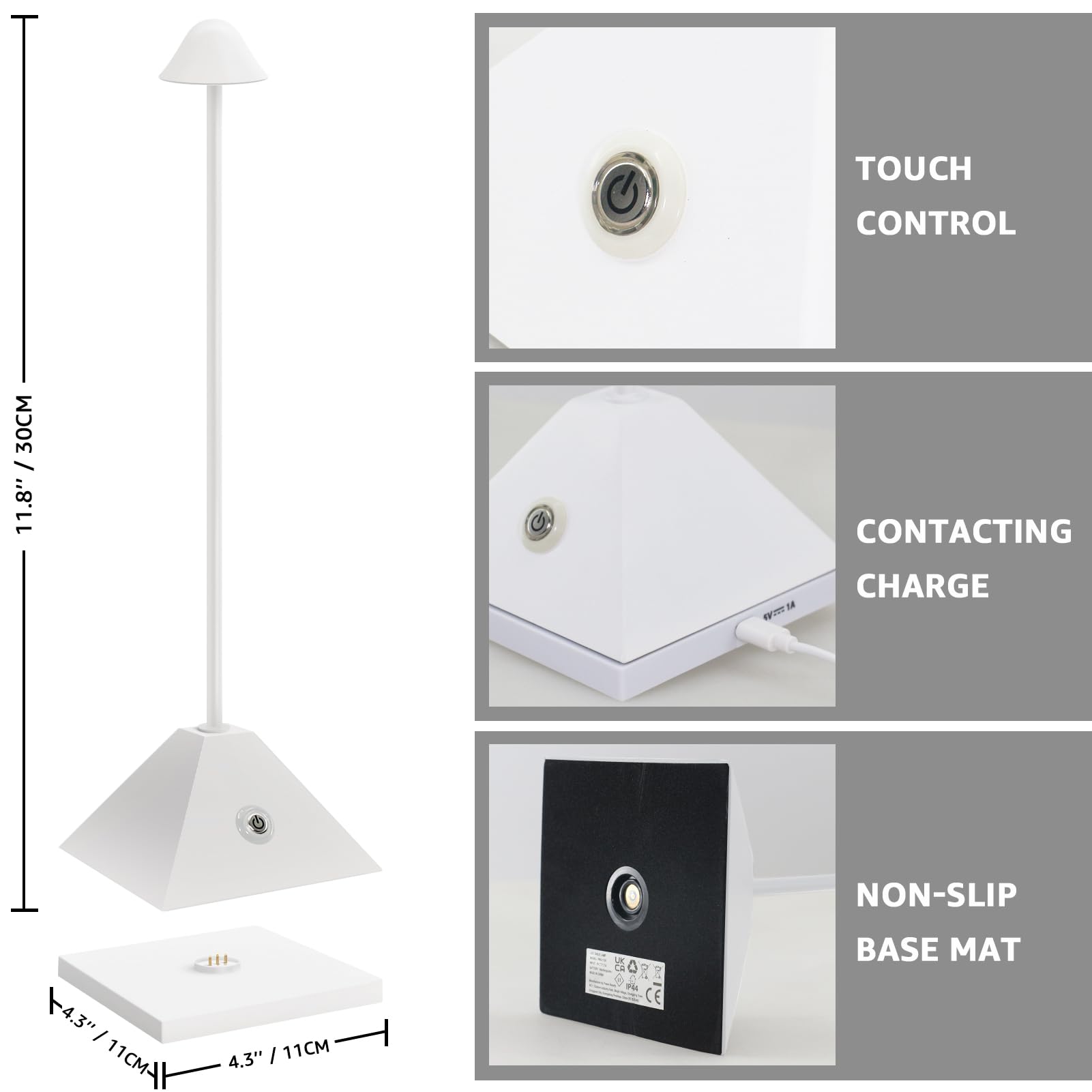 NiceBuy Lampada Da Tavolo Senza Fili Ricaricabile LED Wireless Touch Lampade LED Da Tavolo Ricaricabili USB Con Base Ricarica Per Ristorante Esterno Decorative Ufficio (Bianco)