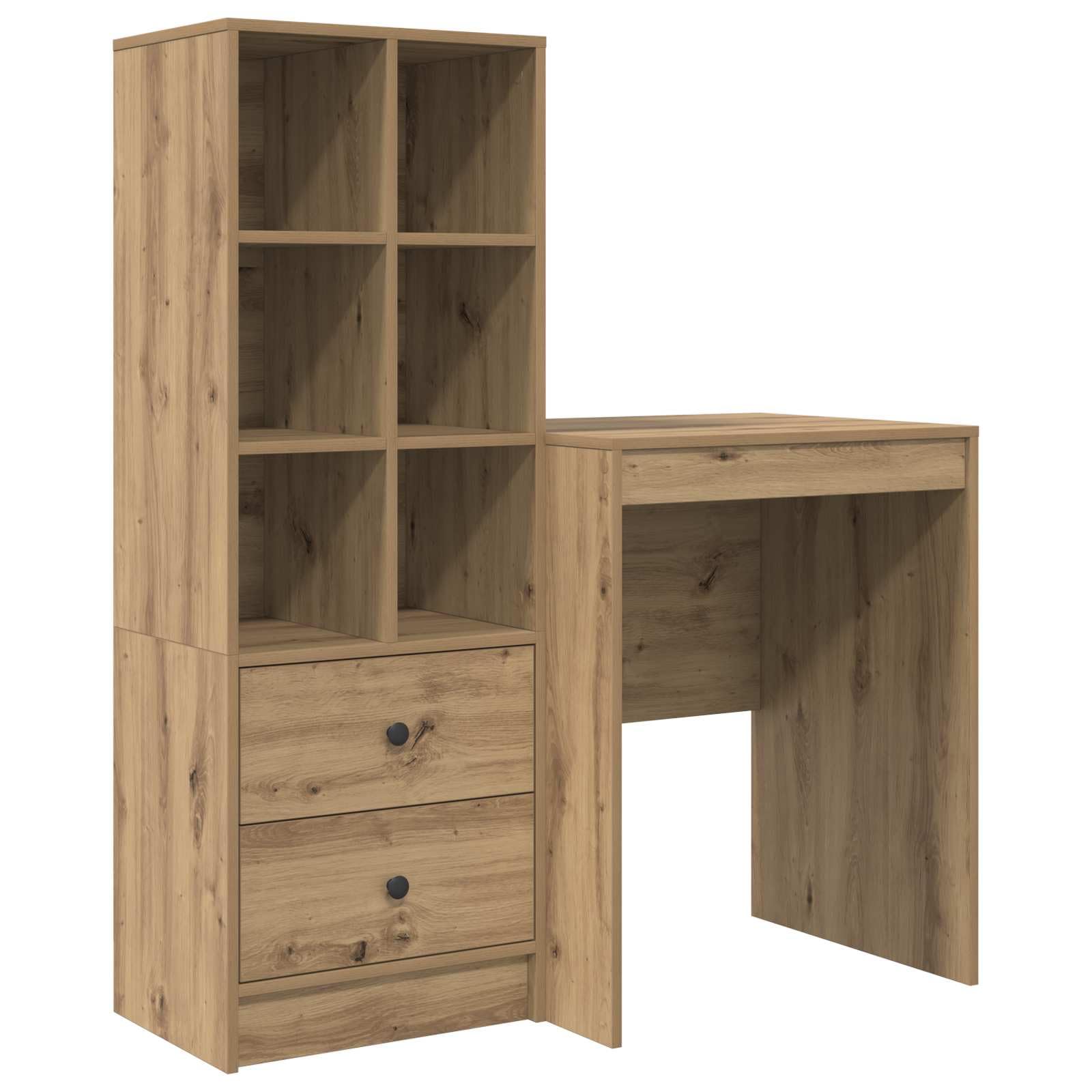 Générique Scrivania in legno di ingegneria marrone con ripiani integrati, superficie spaziosa per computer e documenti, stile moderno per ufficio a casa