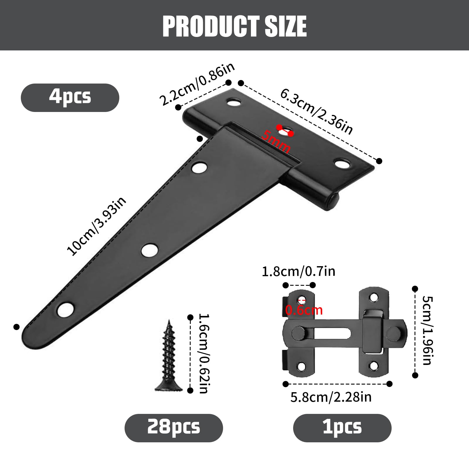 KJLEEN Set 4 Cerniere A T Per Porte Legno + Serratura - 20 Cm, Nero, Per Cancelli, Finestre E Casette Giardino - Foto 13
