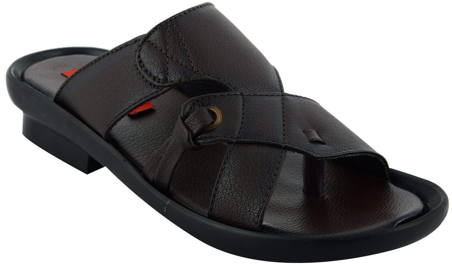 ENCANTO By Lavista Men's Brown Synthetic Leather Outdoor Casual, Formal Slippers