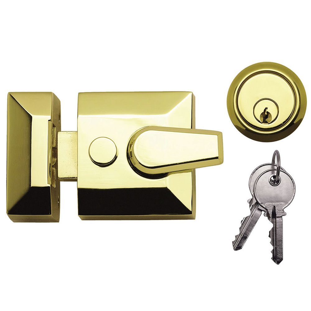 Standard Front Door Deadlocking Night Latch in Narrow or Standard Narrow Polished Electro Brass