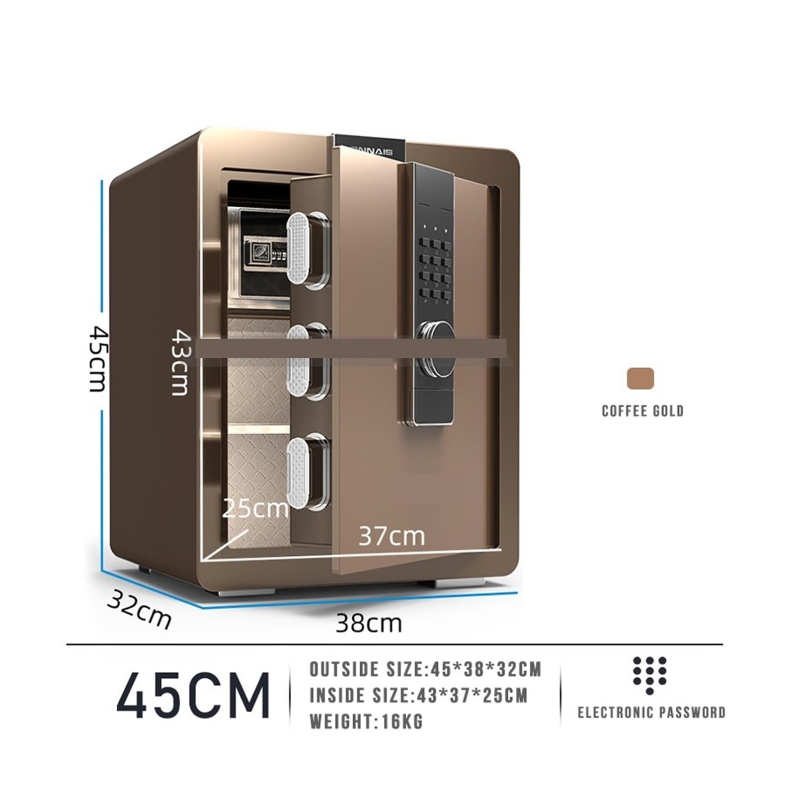 Mot De Passe Électronique Coffre-Fort 45CM Hauteur Bureau Ména Intellint Empreinte Digitale en Acier Haute Sécurité Boîte Accès Rapide