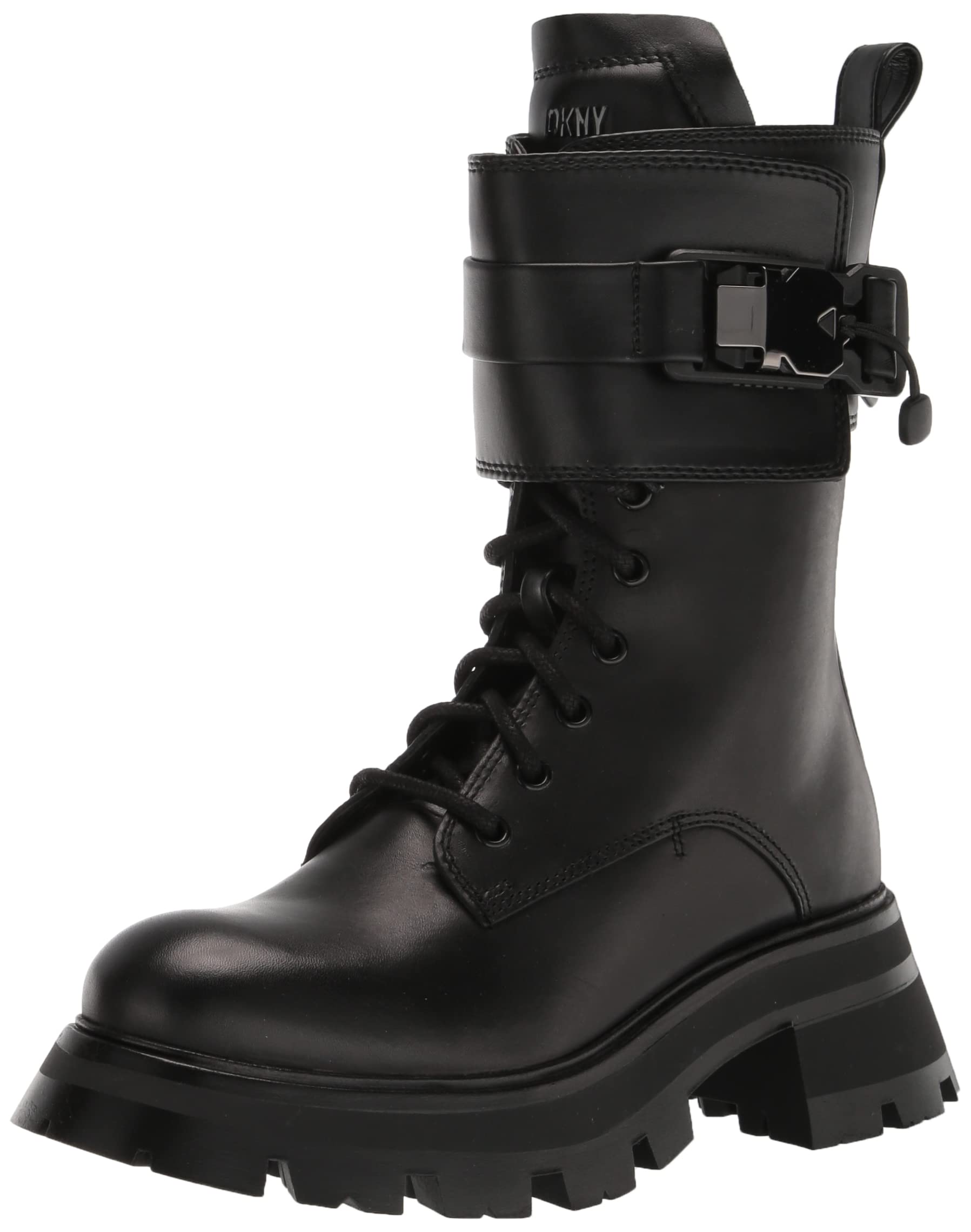 DKNYWomen's Sava Lace Up Combat Boot Fashion, Black,
