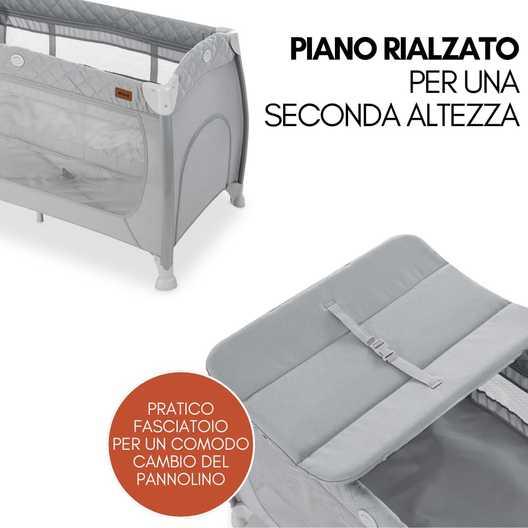 hauck Lettino Da Viaggio Play N Relax Center Set con Materasso Comfort e Zanzariera - Culla Neonato 120x60cm con 2 Livello, Fasciatoio, Borsa e Apertura - (Apertura laterale, Grigio melange)