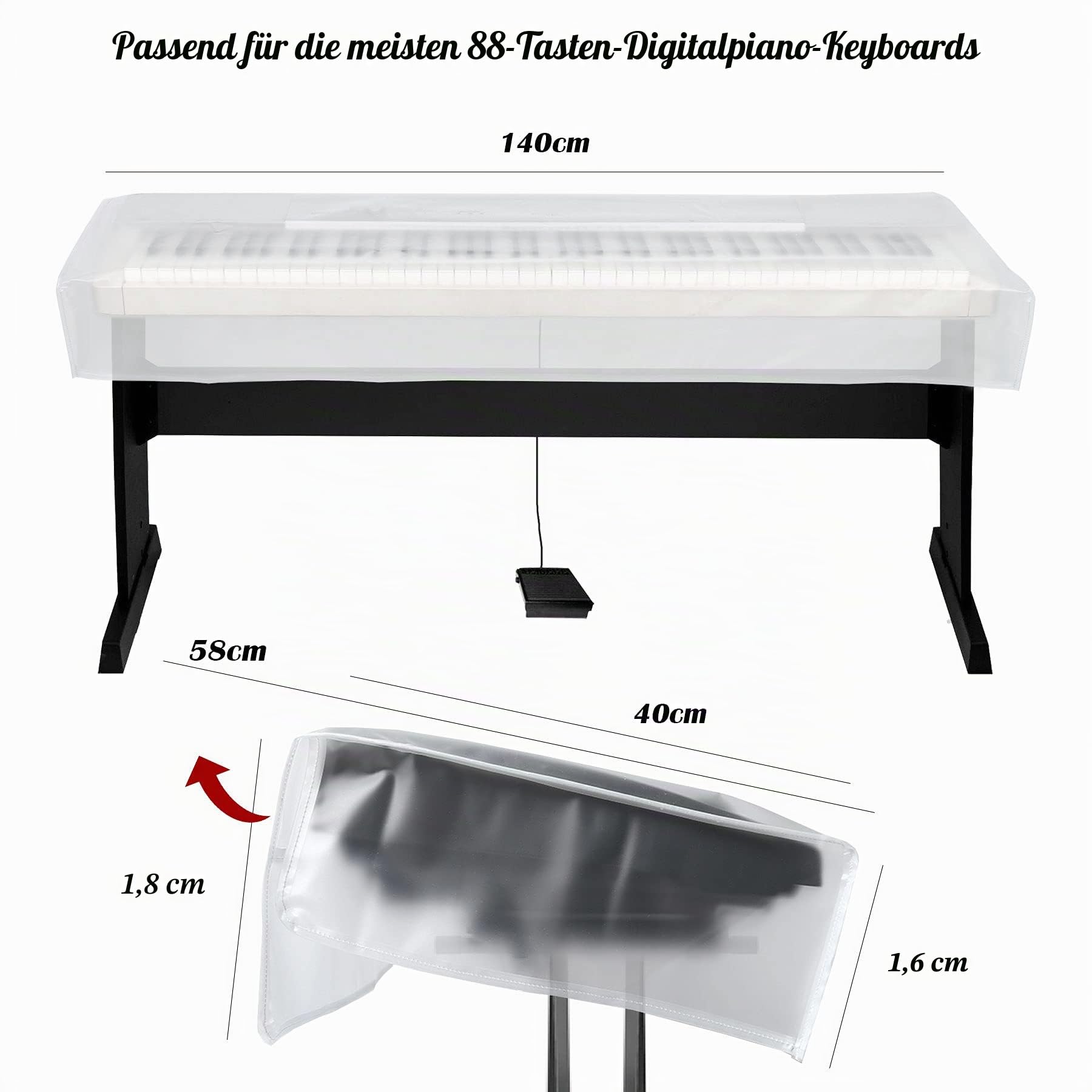 LIGICKY Klavier Tastaturabdeckung für 88 Tastatur Piano Staubschutz, Elektronische Klavier Staub Abdeckung Schutz für Klaviertastatur Klavierschule Keyboard Ständer, Transparentem und Mattiertem
