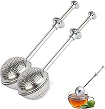 2 Pack Tea Balls for Loose Tea, Tea Infuser Tea Steeper Set, Tea Ball Strainer Infuser Ball Shape Push Style Stainless Steel Tea Strainer for Loose Leaf, Spices, Seasonings in Home or Office.