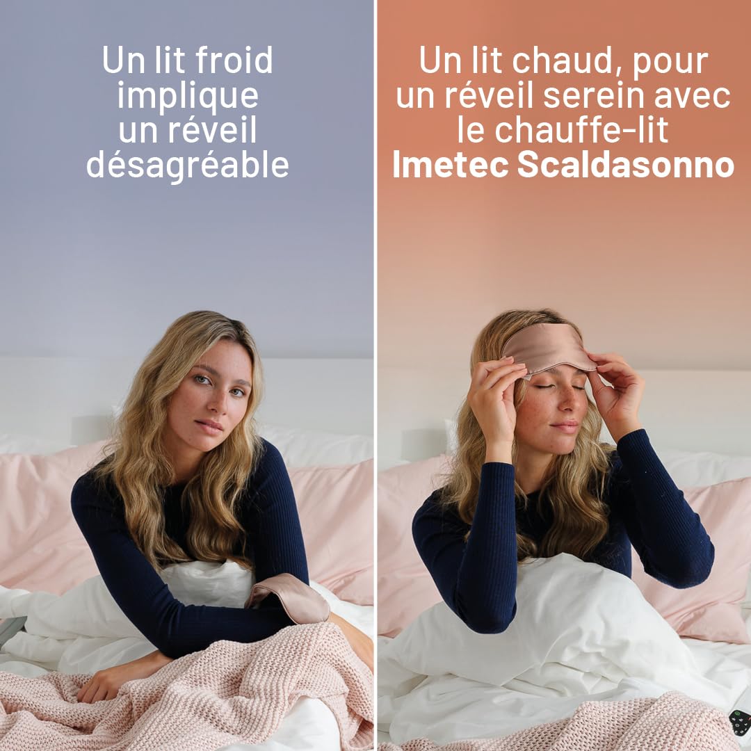 Imetec Chauffe-lit Adapto Matrimonial King Size 200x180 cm, Tissu hypoallergénique matelassé, 6 températures, Minuterie d'arrêt Automatique, Chauffage Rapide, 2 Commandes, Lavable, Sécurité maximale