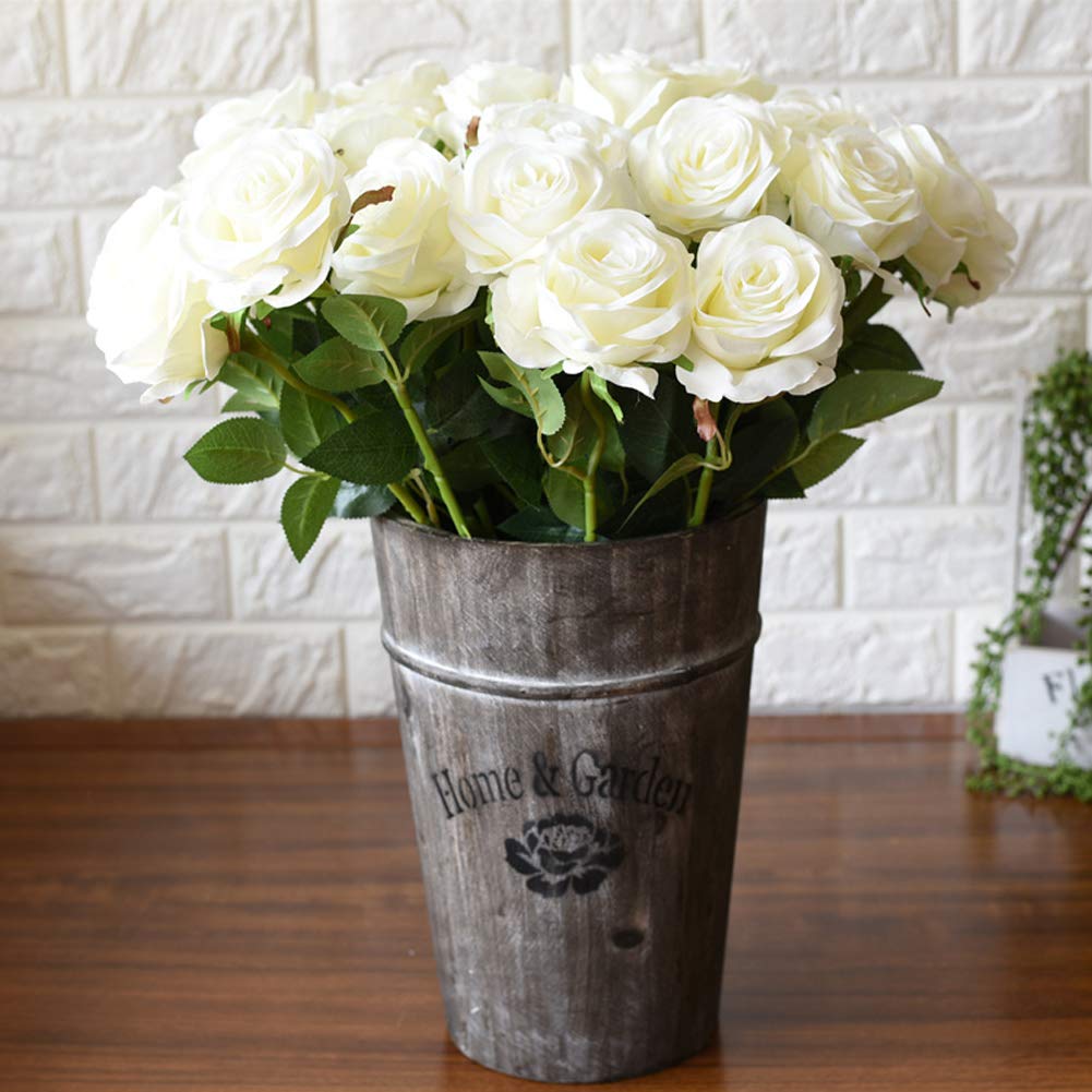 Sandweek Premium Artificial Flowers Real Looking Pu Silk Rose Fake Flowers Home Decorations for Bridal Wedding Bouquet Birthday Bunch Hotel Party Garden Floral Decor-White