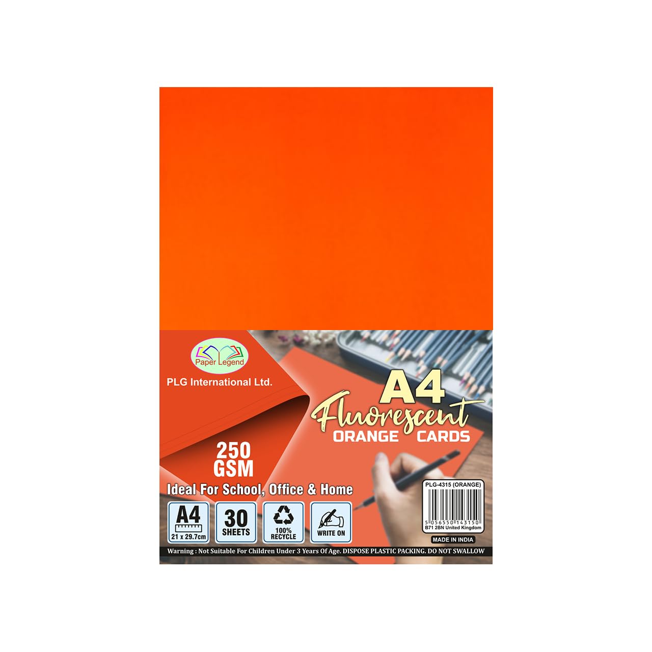 𝐂𝐇𝐏𝐋 Bright Fluorescent 𝐎𝐑𝐀𝐍𝐆𝐄 A4 Card | 250gsm Thick & Durable Paper for Crafting, Printing, DIY, and Classroom Projects | Eco-Friendly & Recyclable (8 Pks On 240 Sheets)