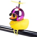 wonuu Rubber Duck Car Ornaments Yellow Duck Car Dashboard Decorations Squeeze Duck Bicycle Horns with Propeller Helmet (Bright Rose-Light)