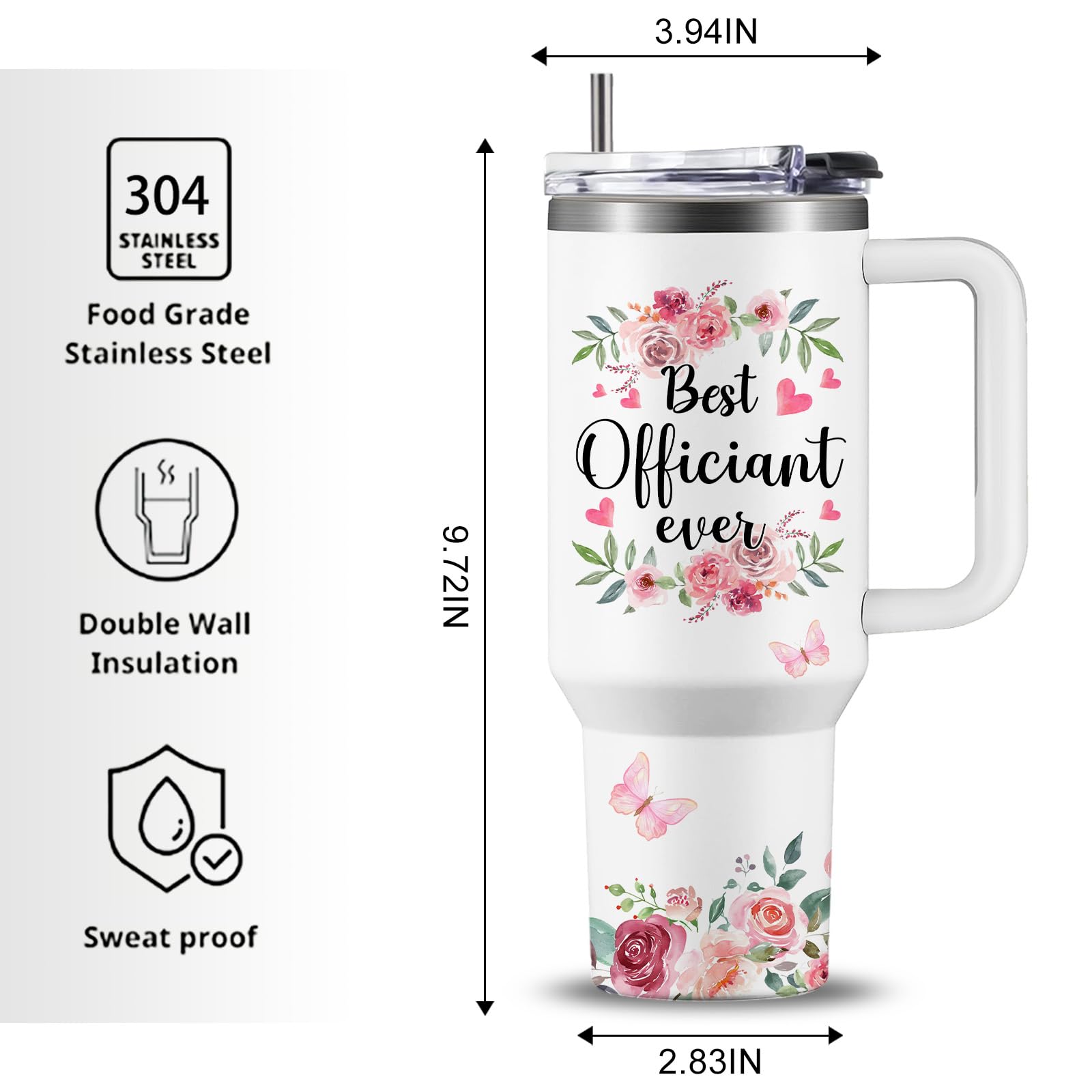 Wedding Officiant Gifts Tumbler, Best Officiant Ever Gift from Couple, Wedding Thank You Gifts for Bridesmaid, Funny Bride Groom Party Gift Coffee Cup 40oz