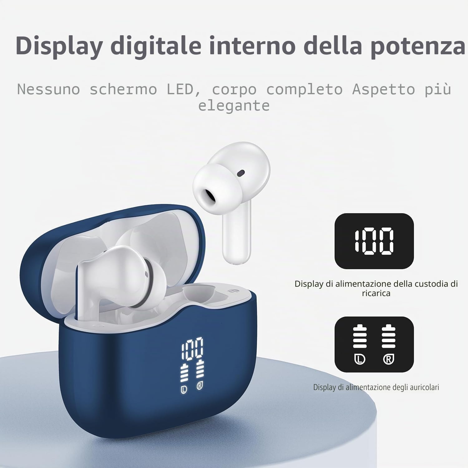 Cuffie Bluetooth 5.4 In Ear, Auricolari Bluetooth HiFi Stereo con 4 Microfoni ENC Cancellazione Rumore, 40 Ore Cuffie Wireless LED, IP7 Impermeabili Cuffiette, Cuffie Senza Fili USB-C, Blu Reale