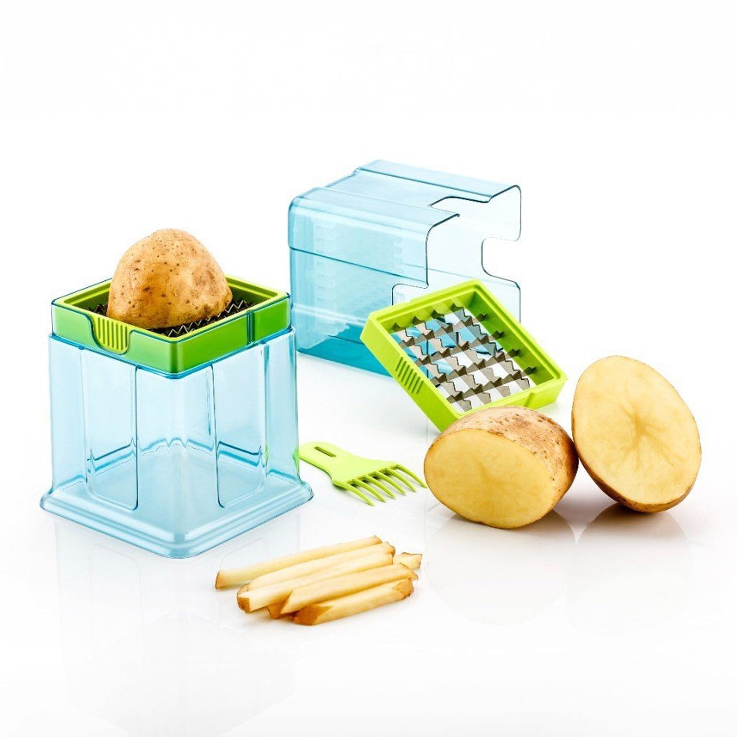 Oblivion Kitchen Choppers 1 Pc – 2-in-1 Potato Chipper & Slicer, French Fries Maker with Dual Blade Cutter, Stainless Steel Sharp Blades, Easy Press Design for Effortless Cutting & Slicing of Veggies