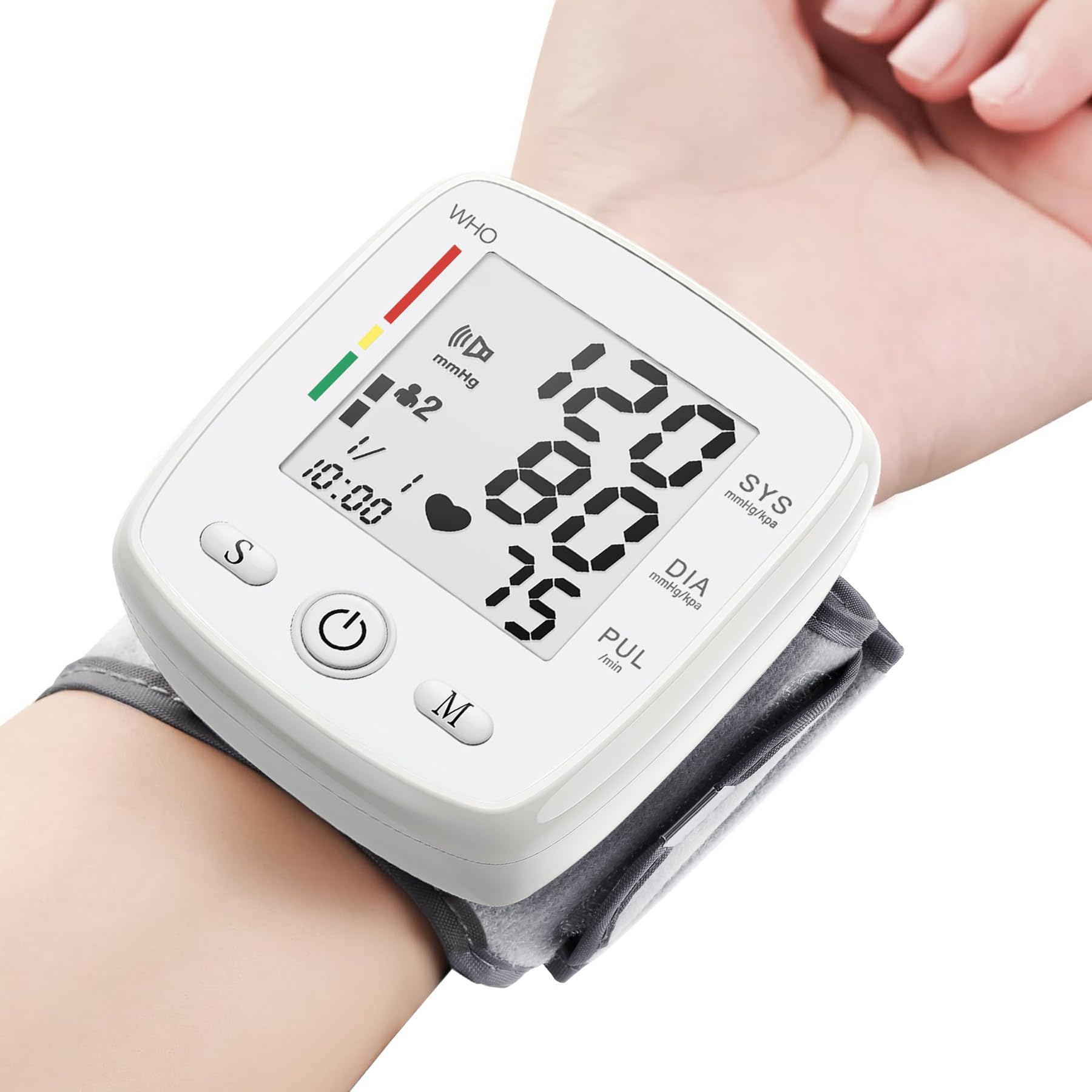 Blood Pressure Monitor Digital Wrist BP Machine Automatic BP Cuff with 2 Users 180 Memory Voice Large LCD Display Adjustable Cuff USB Charging Carrying Case