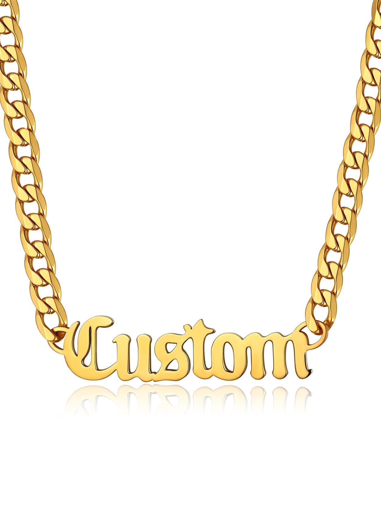 JEWELRY Name Necklace Personalized for Men, Womens Custom Name Plate Chain, Stainless Steel Customized Old English Nameplate Choker with Curb Chains Custom, 16 inches to 30 inches