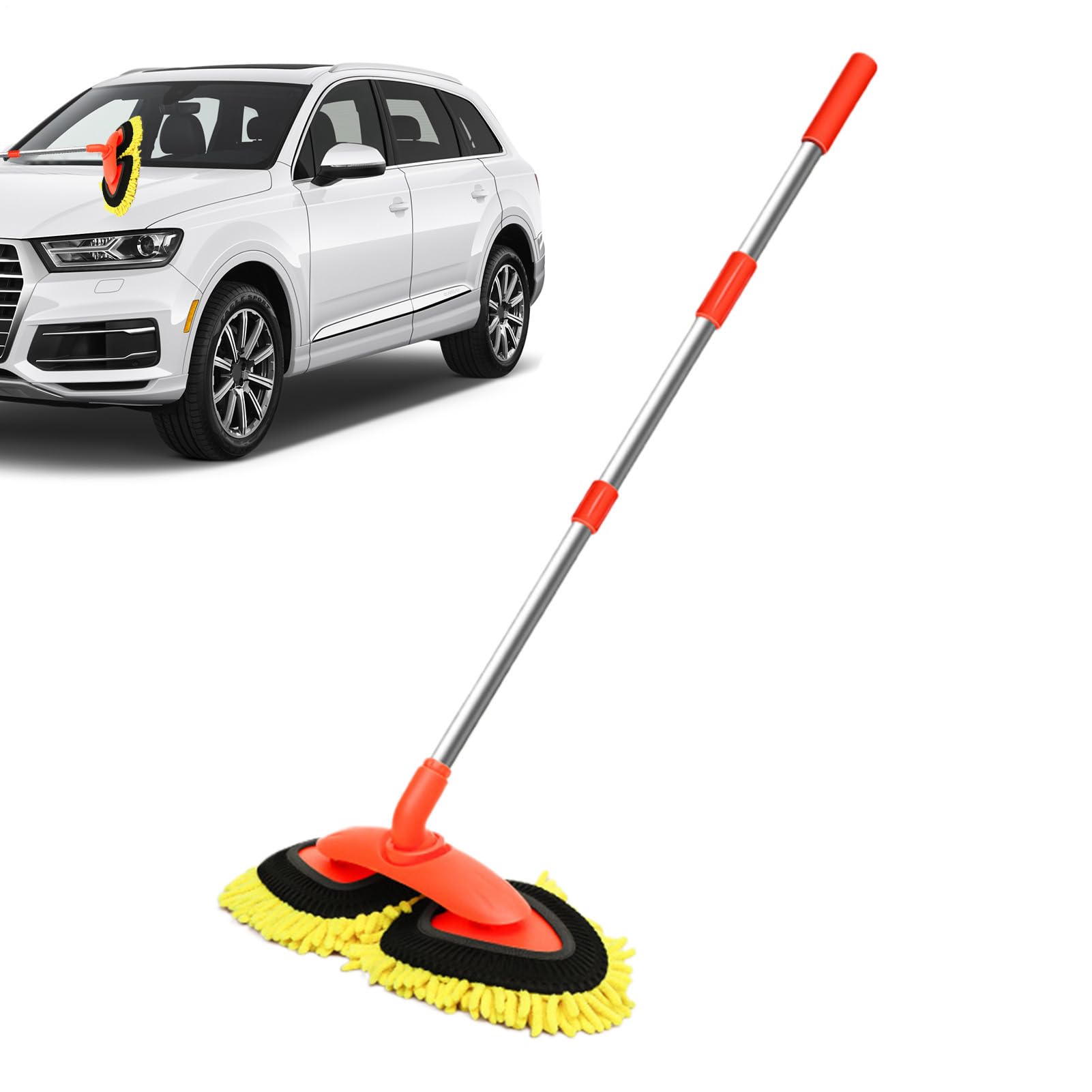 Doppelkopf Washing Brush Flexible Cleaning Mop mit Teleskopgriffen für Fenster, Böden und Autos | Reinigungswerkzeug für zu Hause, Scheibenreiniger