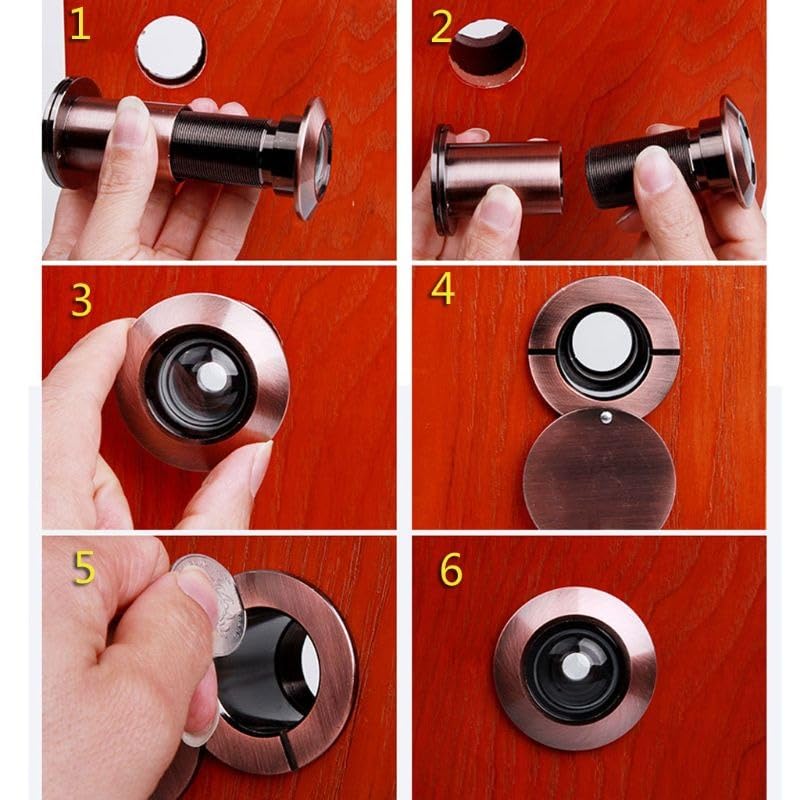 Espejo para puerta security door ojo de gato con lente de vidrio HD, ángulo amplio de 200 grados, anti apuñalamiento y anti rotación, color dorado miniatura 4