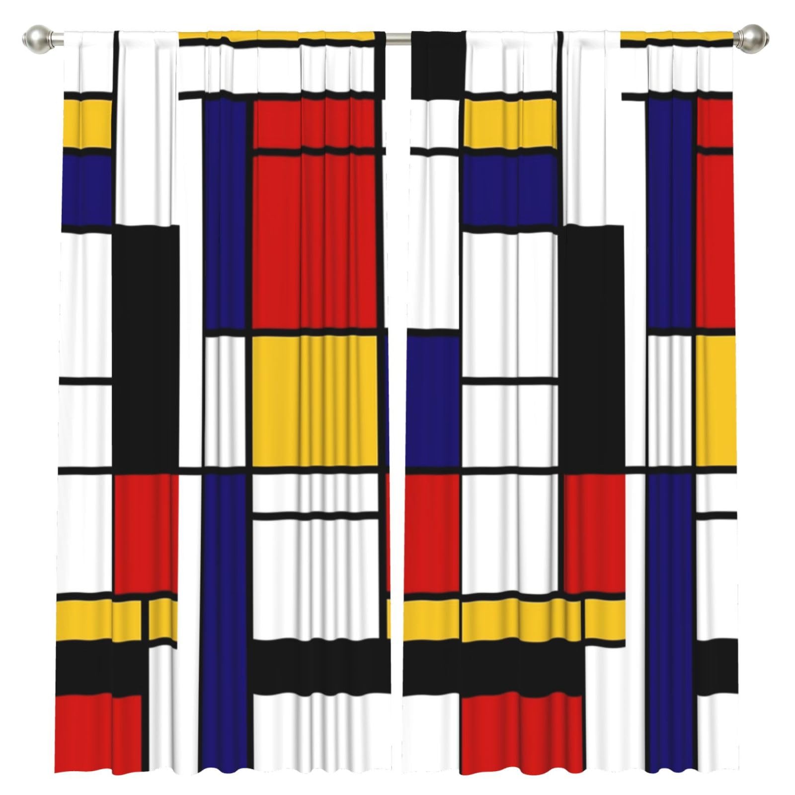 InOmak Mondrian Style, 2 Panels Window Curtains 52 x 84 Inch Blackout Curtains for Living Room Bedroom