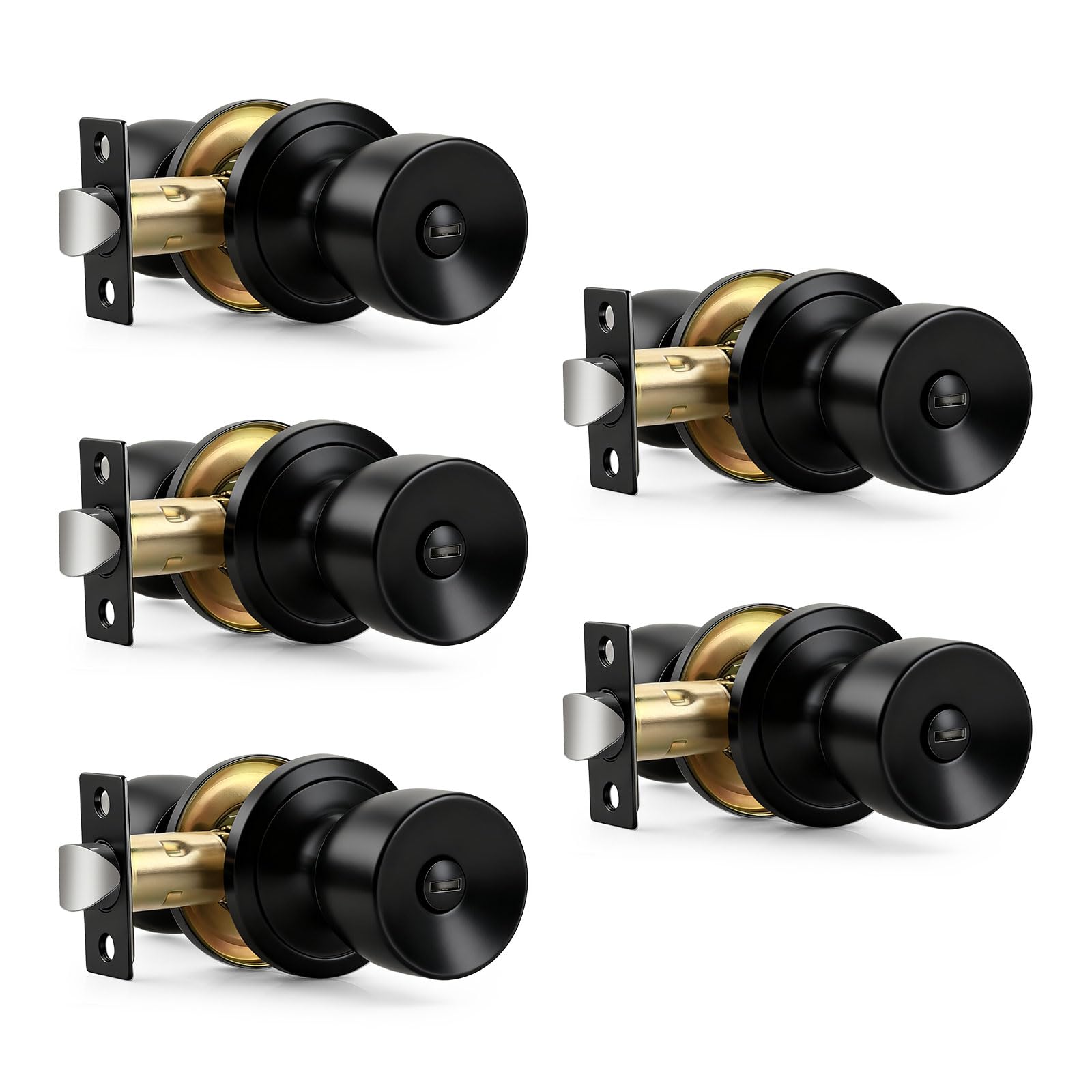 Brushed Nickel Door Knobs - 5 Pack Tulip Privacy Knobs -10