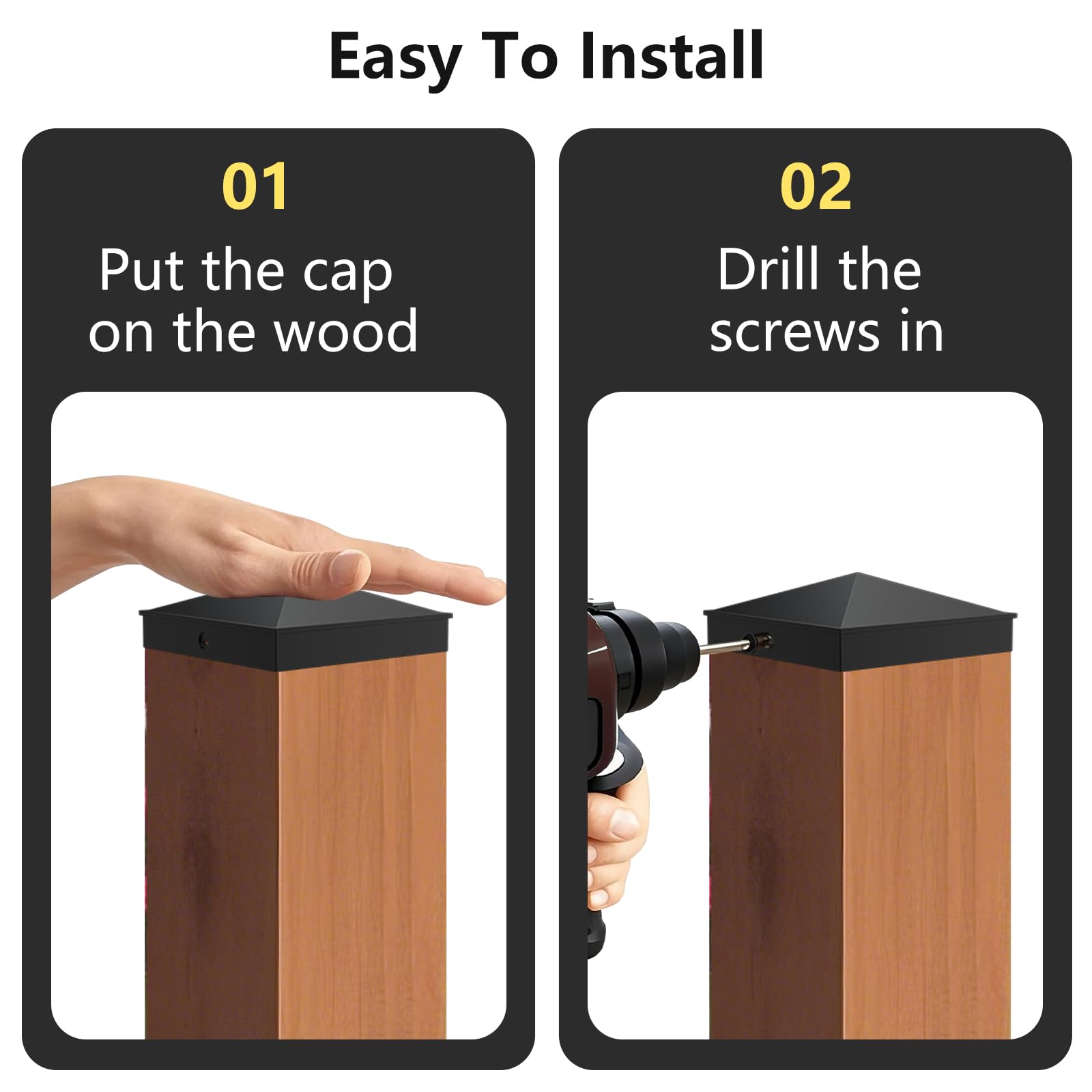 Therwen 16 Pcs Aluminum Fence Post Caps – Brown Pyramid Top For 4x4 Wood Posts