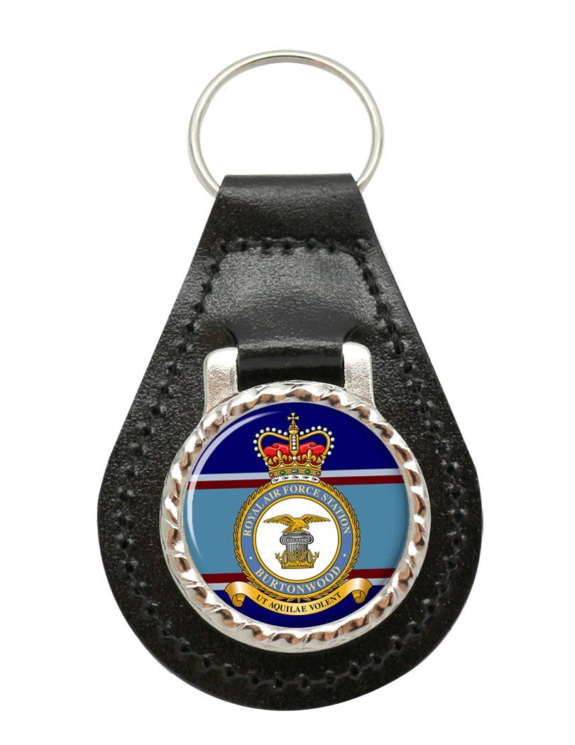Giftshop Uk Unisex Black Leather And Silver Metal Raf Station Burtonwood Leather Key Fob