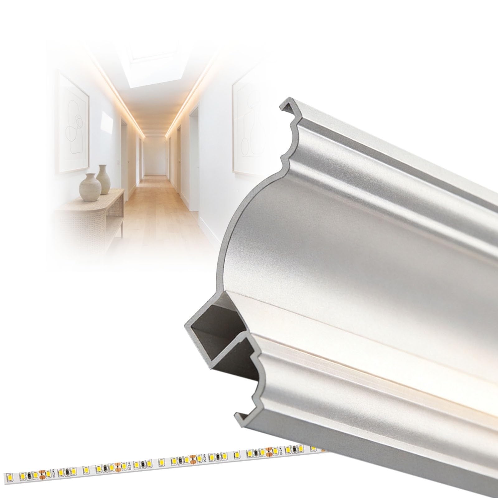 GFLPSQIA Aluminum Crown Molding Lighting for Home Theater, Surface Mounted Led Light Channel Strip Trim Ceiling, Crown Molding Lighting Channel for Wall Ceiling Edge(L 1.30 m)