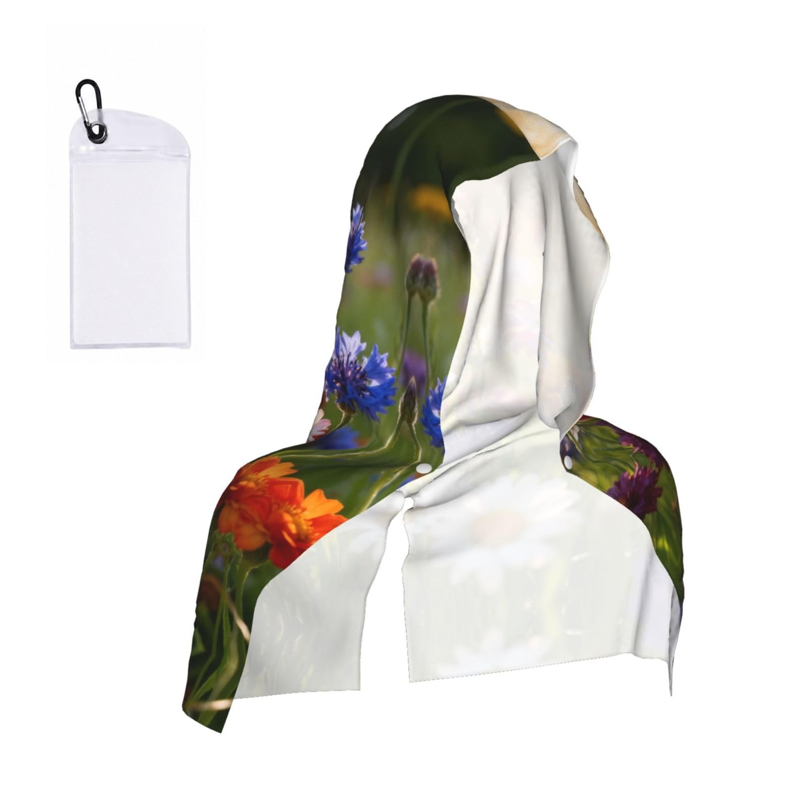 CNTDBU Wild Flower Meadow Cooling Towel Hooded-Instant Chill Neck Cover for Sports, UV Cooling Rag for Running Gym
