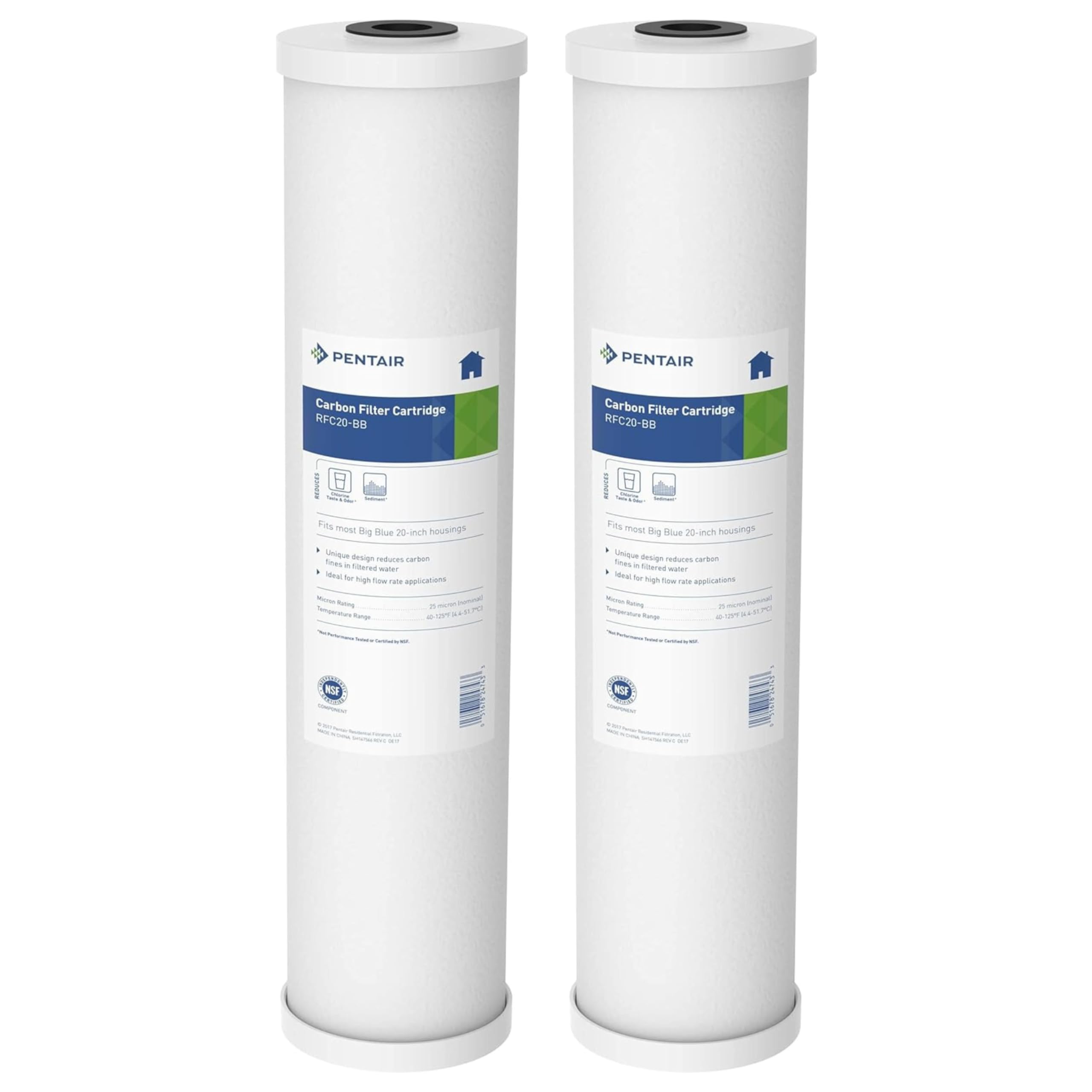Pentair Pentek RFC-20BB Big Blue Carbon Water Filter, 20-Inch, Whole House Heavy Duty Radial Flow Carbon Replacement Cartridge with Granular Activated (GAC) Filter, 20" x 4.5", 25 Micron