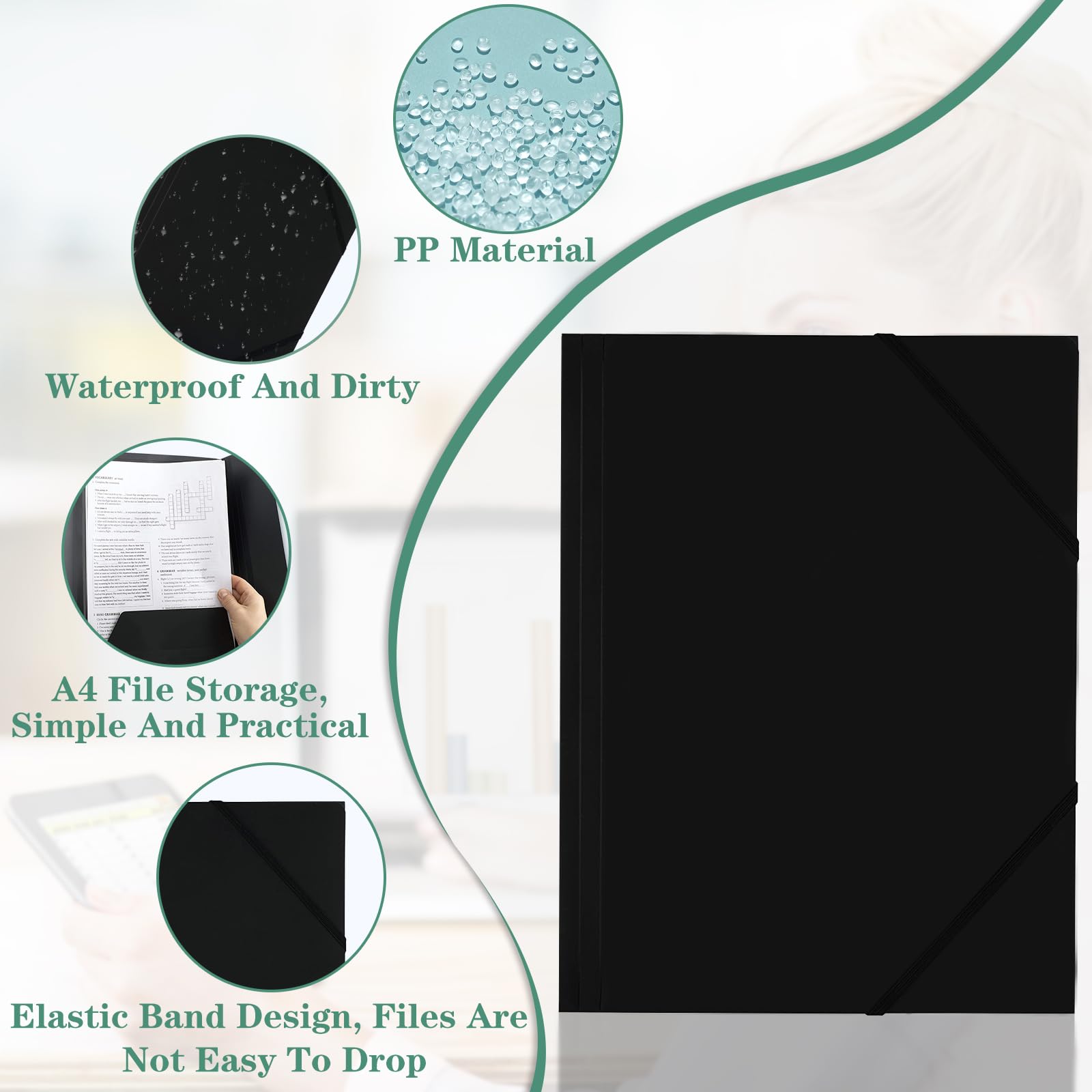 30 Piezas Carpeta con Gomas Elásticas, Carpetas de Plástico PP A4 para Documentos, Carpeta Archivos A4, Ligero e Impermeable, Carpetas Presentacion con 2 Gomas Elásticas para Oficina, Hogar, Escuela
