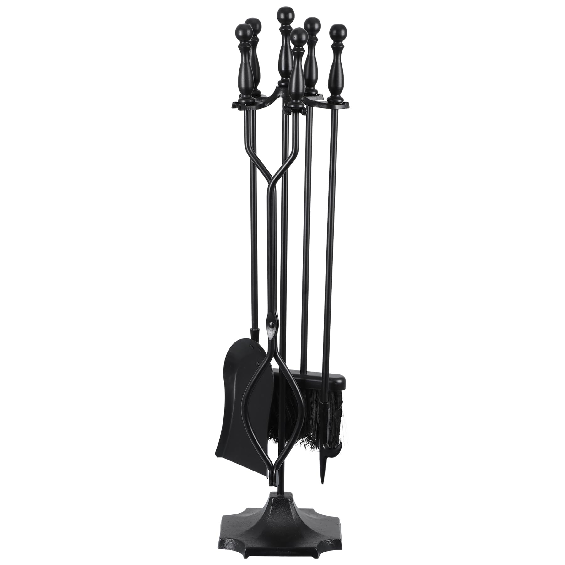 Nova Microdermabrasion 5-Piece Fireplace Tools Set Black Handle Wrought Iron Large Fire Tool Set and Holder for Indoor/Outdoor Use