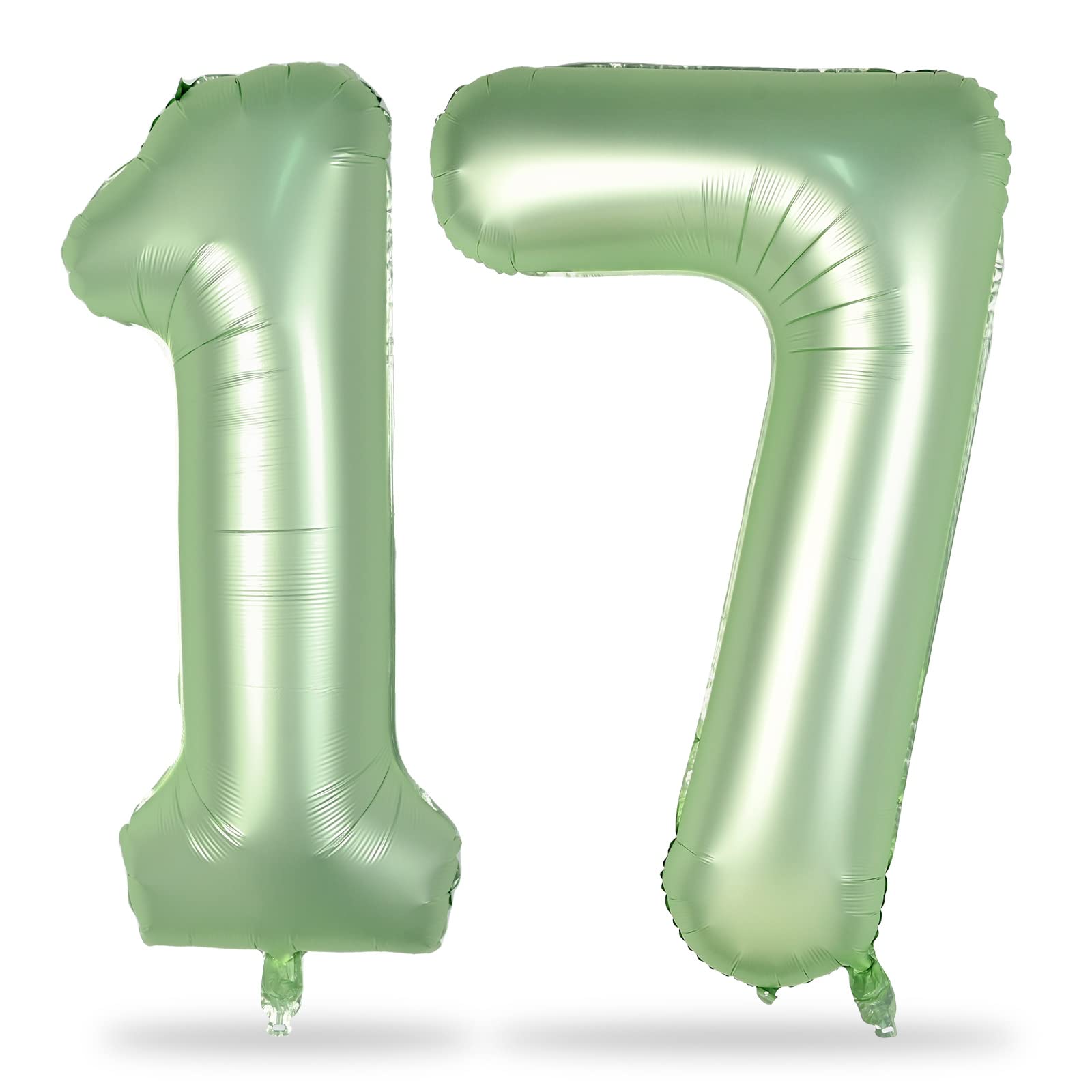 Sage Green Number 17 Birthday Balloons, 40 Inch Large Foil Number 1 & 7 Helium Balloons for Girls Boys, Olive Green 17th Birthday Balloons for Women Men Anniversary Wedding Jungle Party Decorations