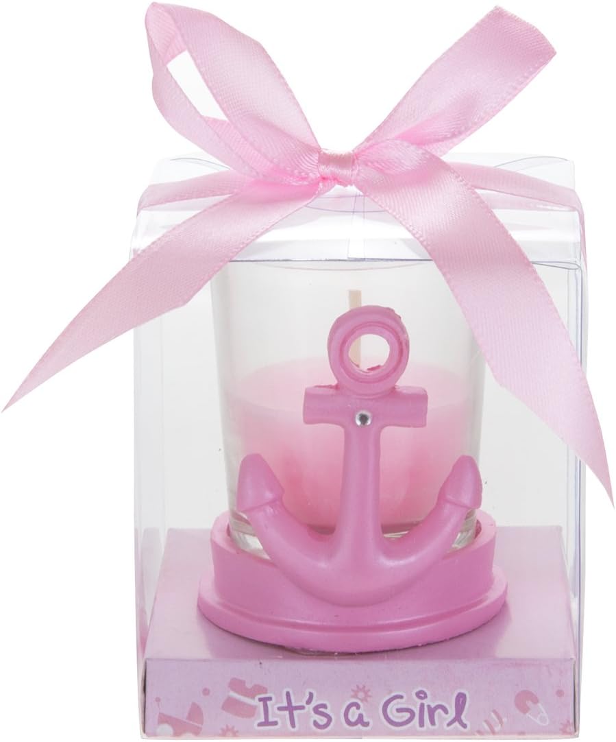 12 pcs Party Keepsake Baby Pink Anchor Candle Set, Awesome Party Favors for Baby Shower Announcement Parties, Boys or Girls Party & Other Themed Events