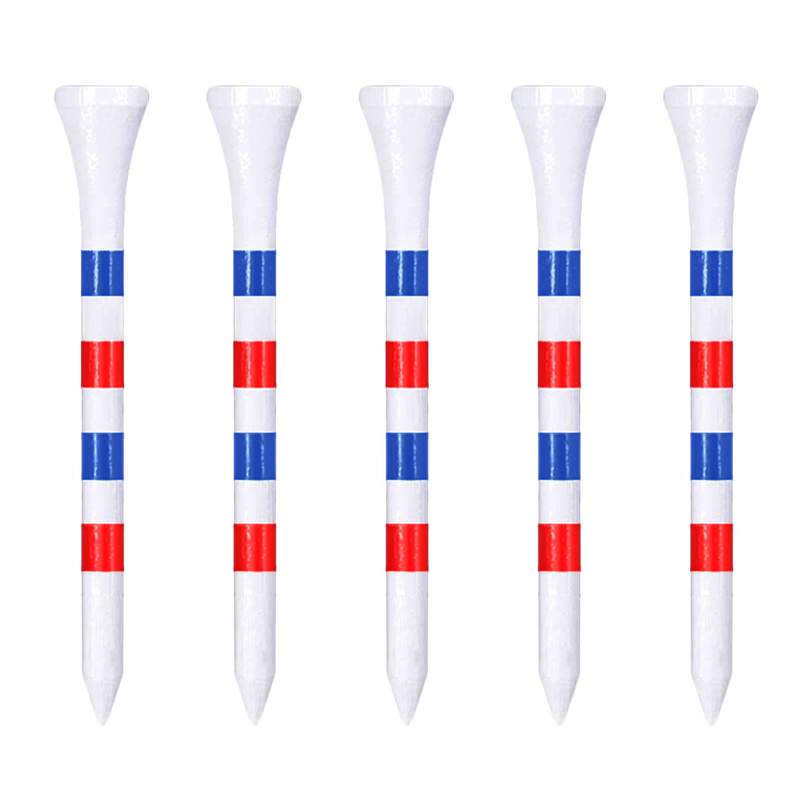 Zivisk Bamboo Golf Tees 70mm 100 Count, 2-3/4 inch Long Wooden Golf Tees - White & Red & Blue — image 1