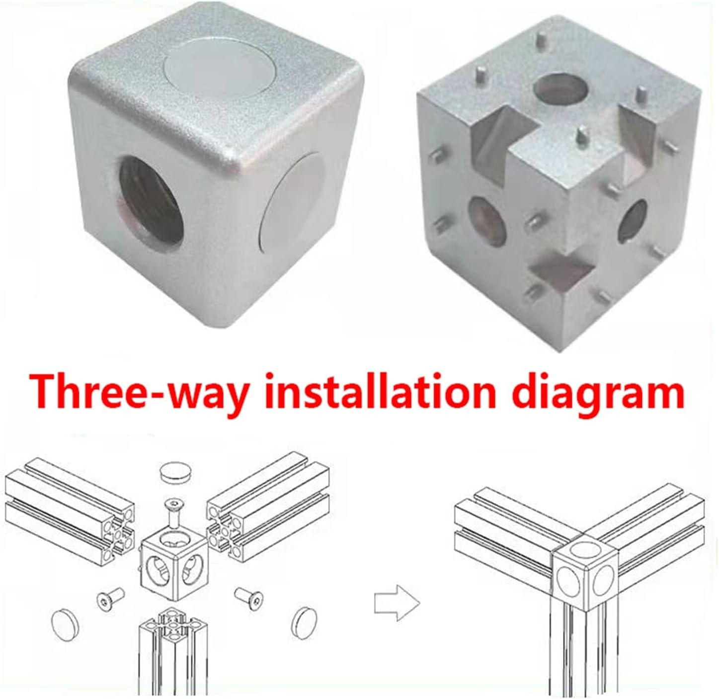 OSNEEOIY 8PCS European Profile Fittings Two-Way Three-Way Connector 3030/4040 Profile Right-Angle Assembly Right-Angle Pieces Cheerfully (Color : 3 Pass)
