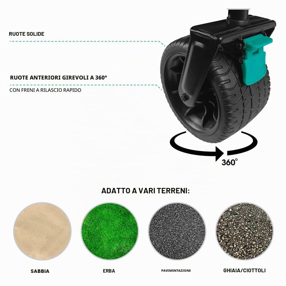 VONROC Carrello Pieghevole con Seduta 2-in-1 – Carrello da Giardino e Spiaggia – Portata 120kg – 115L – Ruote Anti-Foratura – Telaio in Acciaio – Richiudibile con Custodia – Nero