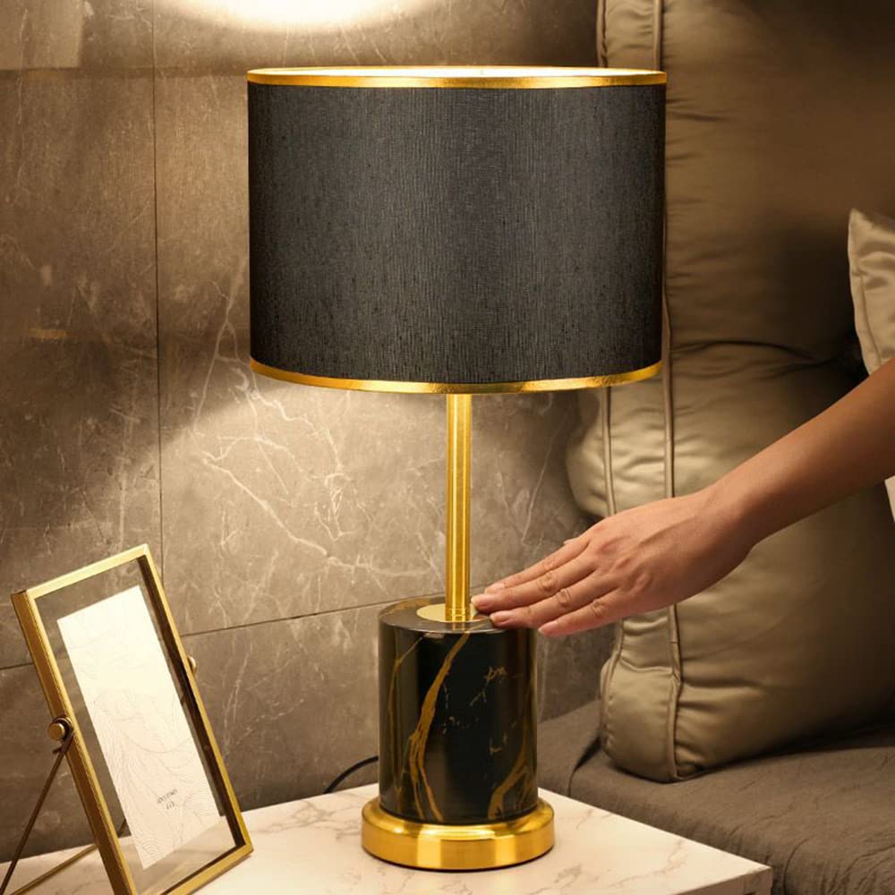 Mengjay Tischlampe Keramik Tischleuchte Lampe für Nachttisch Beistelltisch Nachttischlampe Stoffschirm E27 Vintage Retro Lustig (Schwarz)