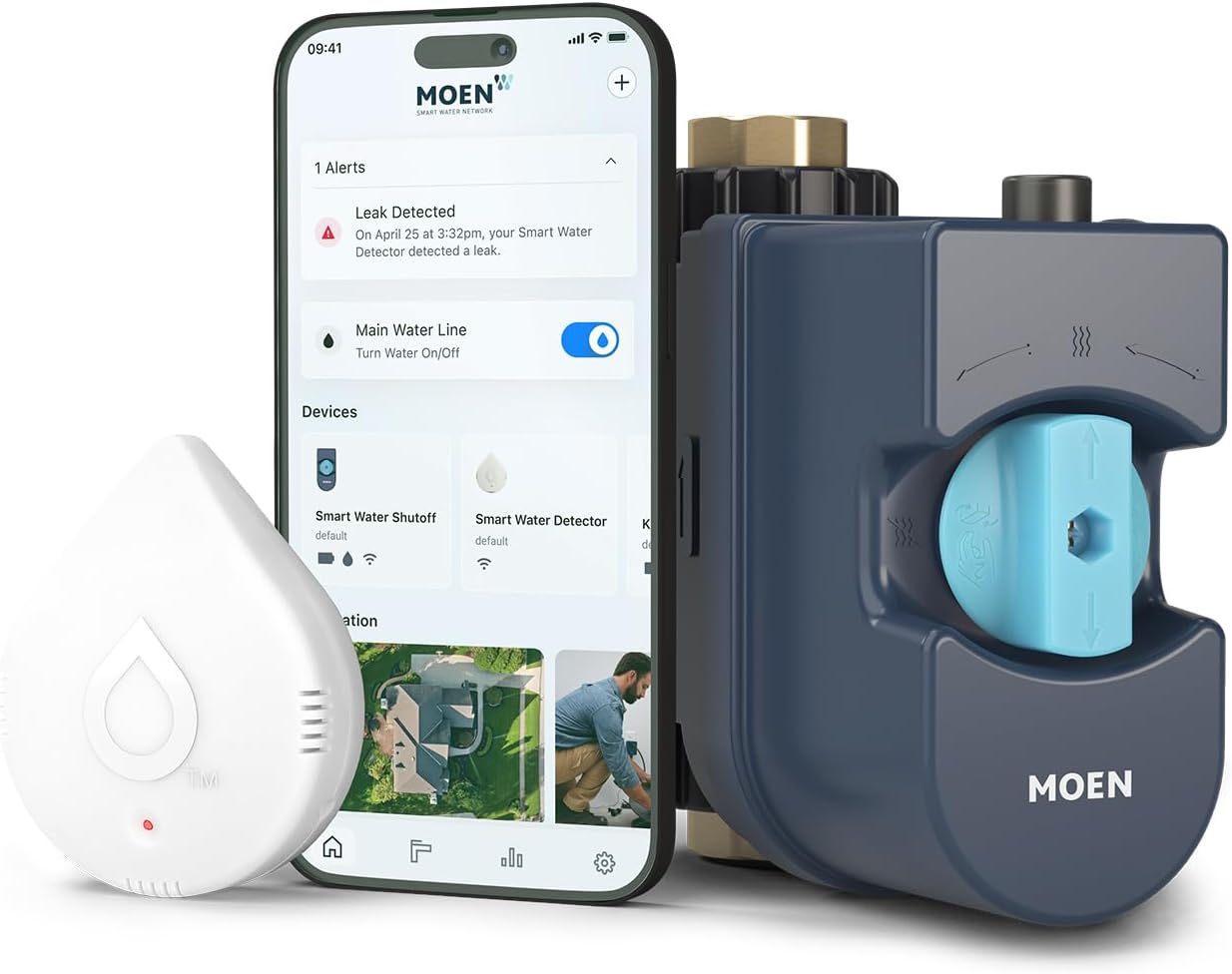 Flo by Moen 3/4-Inch Smart Water Shutoff with Smart Water Detector, 1-Pack Flo by Moen 3/4-Inch Smart Water Shutoff with Smart Water Detector, 1-Pack