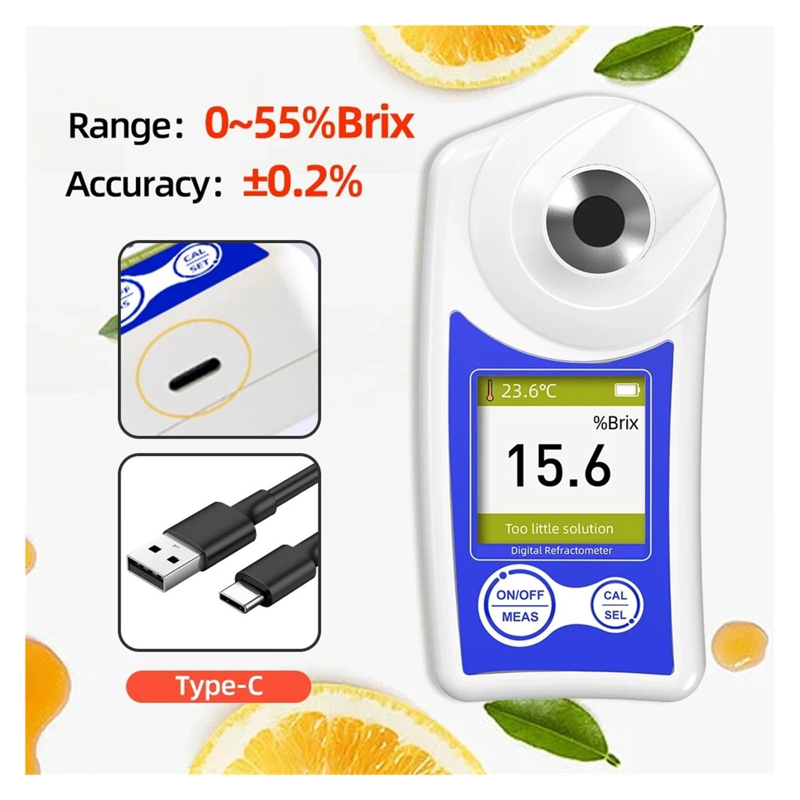Medidor LCD Digital Refractómetro De Azúcar Precisión 0.2% Rango 0-55% Medir El Contenido La Cerveza Bebidas Frutas Respuesta RáPida