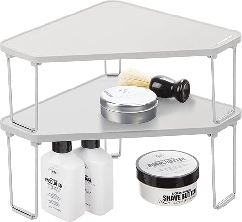 mDesign Estante apilable de esquina de plásticoacero, estante organizador de almacenamiento para baño, tocador, encimera, fregadero, gabinete,