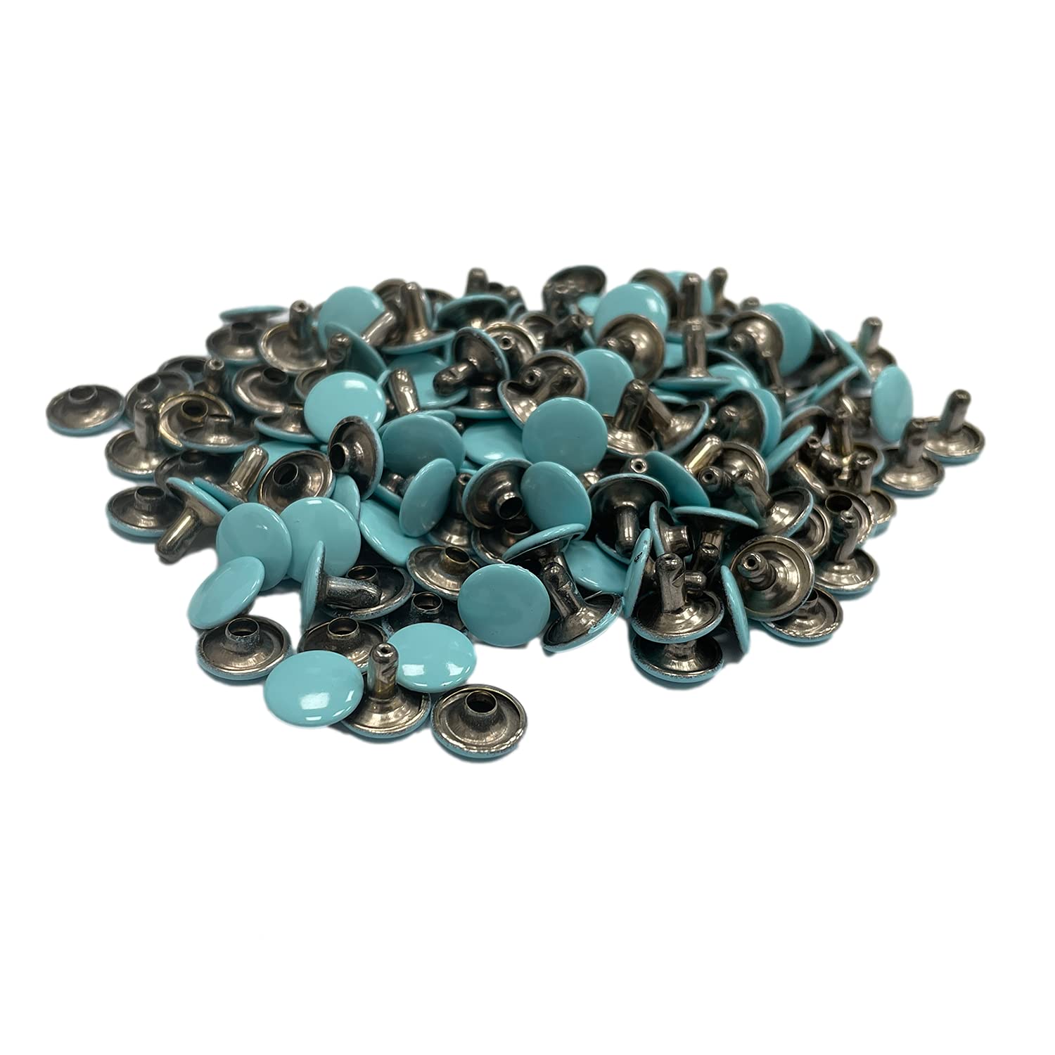 Weddecor 10mm Turquoise Blue Double Cap Rivets Tubular Metal Studs for Leather Craft, Clothing Repair & Replacement, Hat, Shoes Sewing Decoration, Leather Crafts, 100pcs