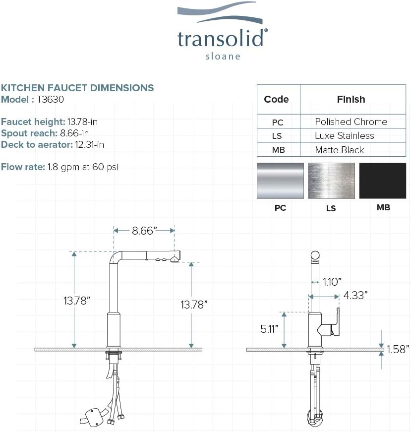 Tор Rаtеd Transolid T3630-LS Sloane Pull-Down Kitchen Faucet, Luxe Stainless